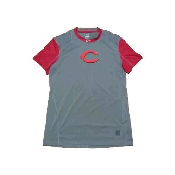 Nike Pro Combat Cincinnati Reds Short Sleeve T Shirt Dri Fit Gray Men's Medium - Picture 1 of 7